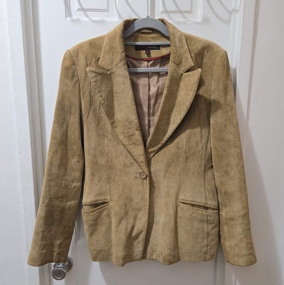 ANNE KLEIN Vintage 100% Leather Suede Tan Camel Blazer Jacket Coat M - Picture 1 of 4